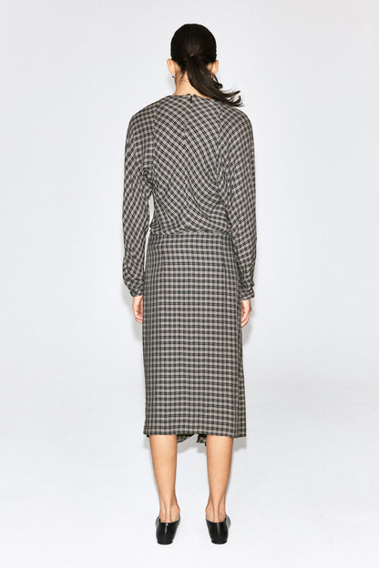 Draped Checked Midi Skirt