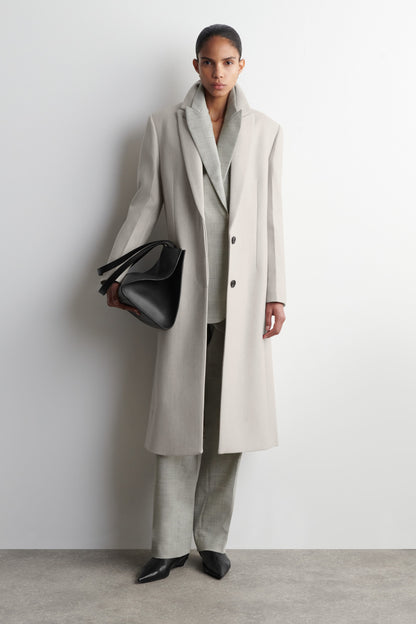 Tailored wool-twill long coat
