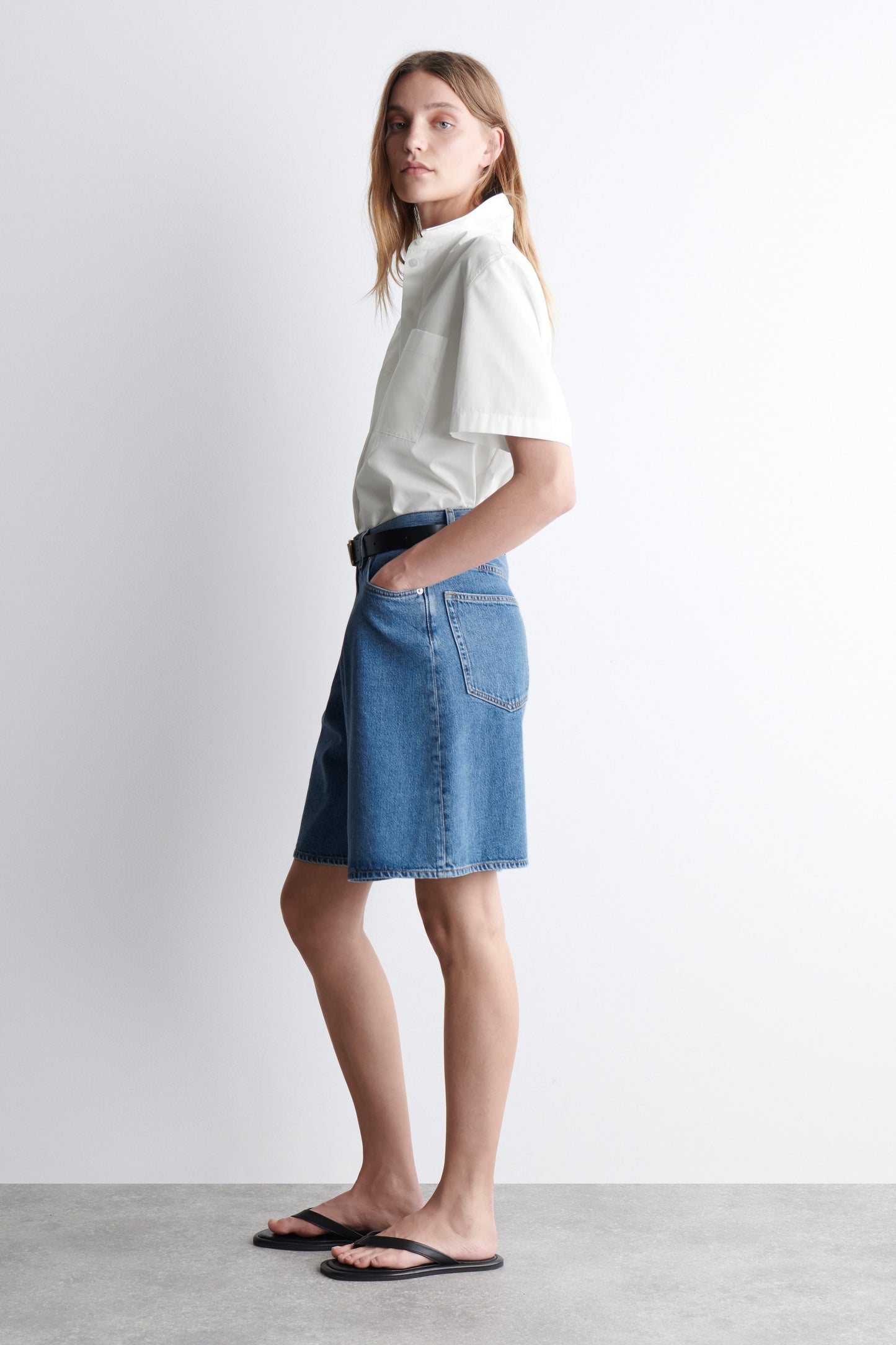 Wide-Leg Denim Shorts