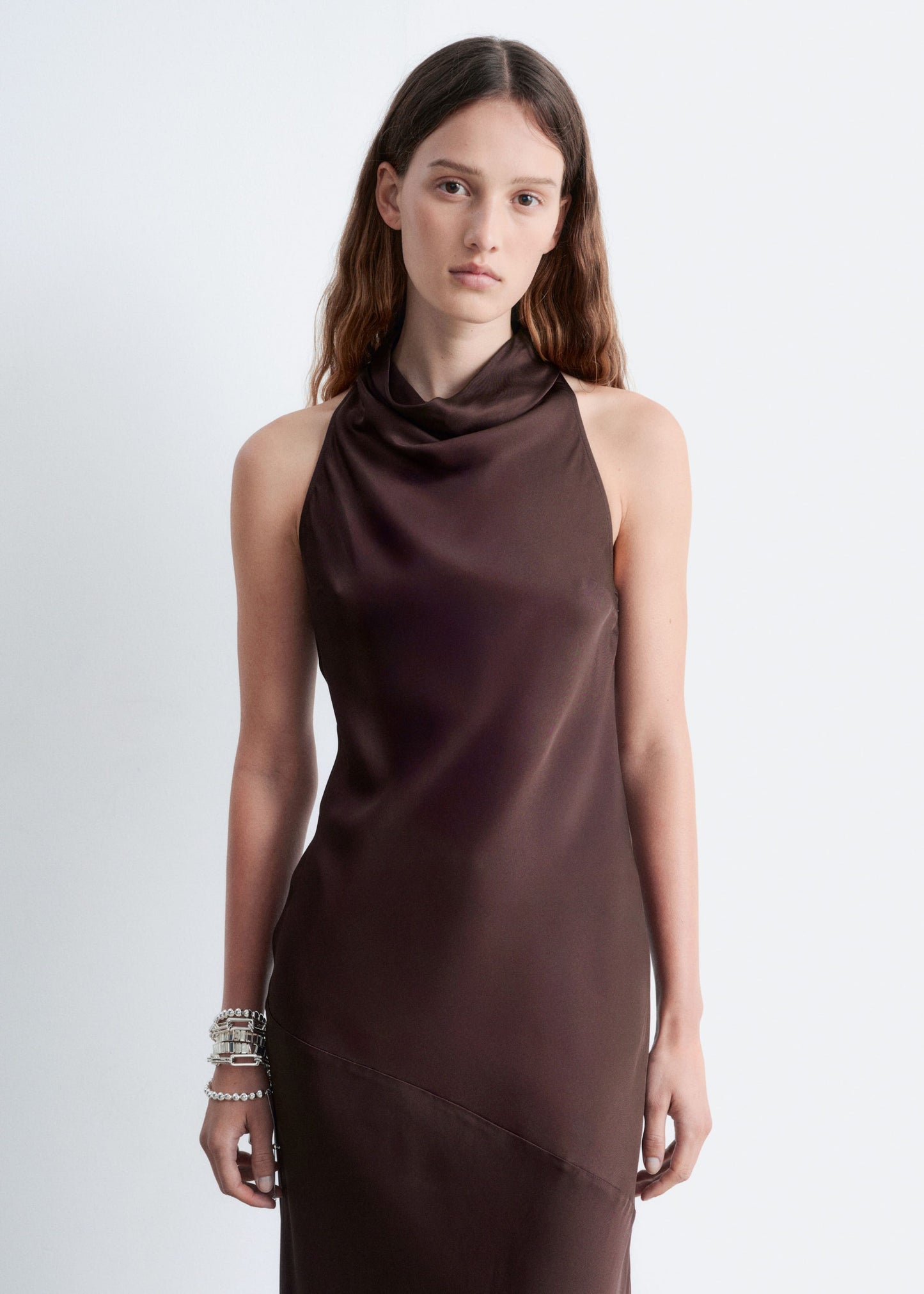 Cowl-Neck Satin Midi Dress