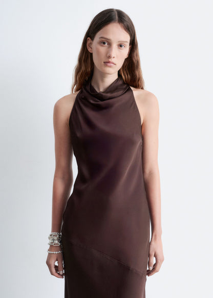 Cowl-Neck Satin Midi Dress