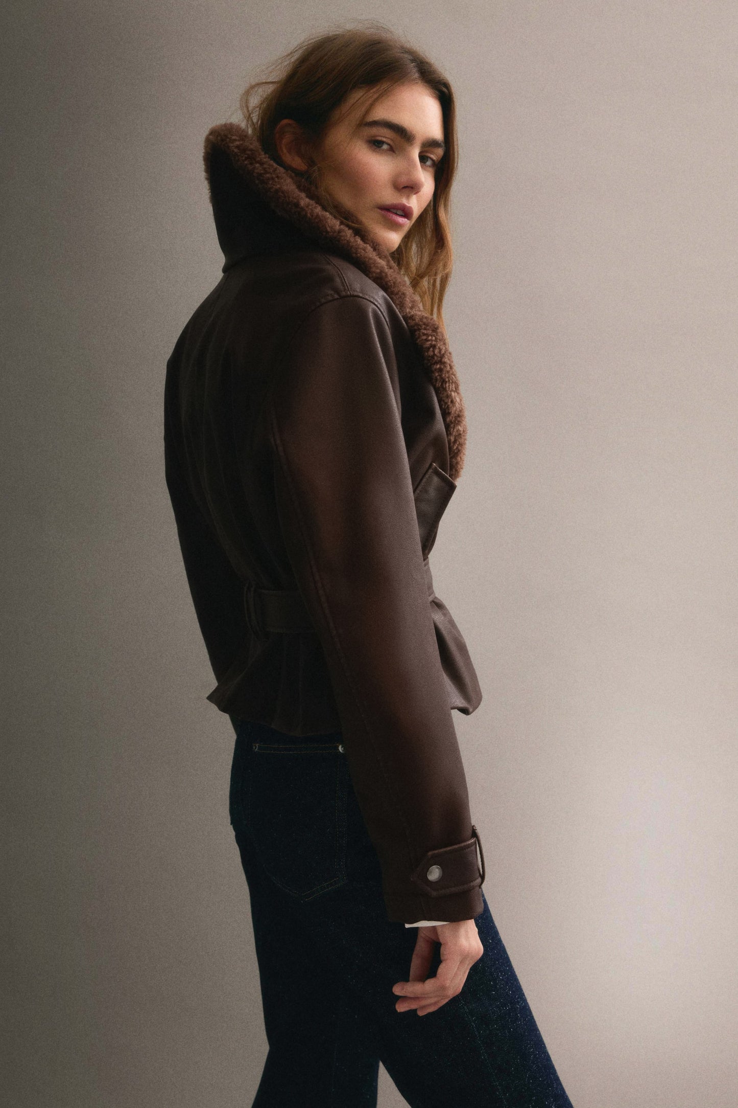 Teddy-collared biker jacket