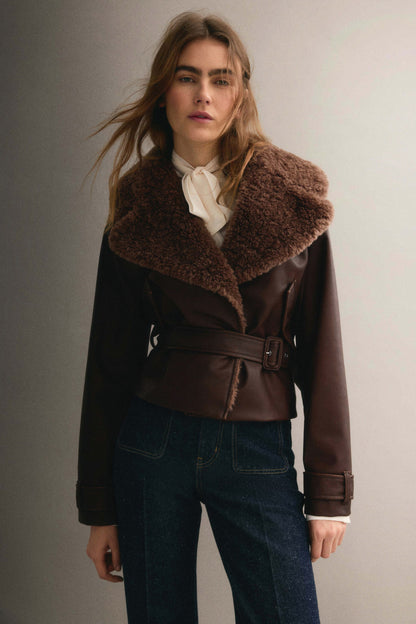 Teddy-collared biker jacket