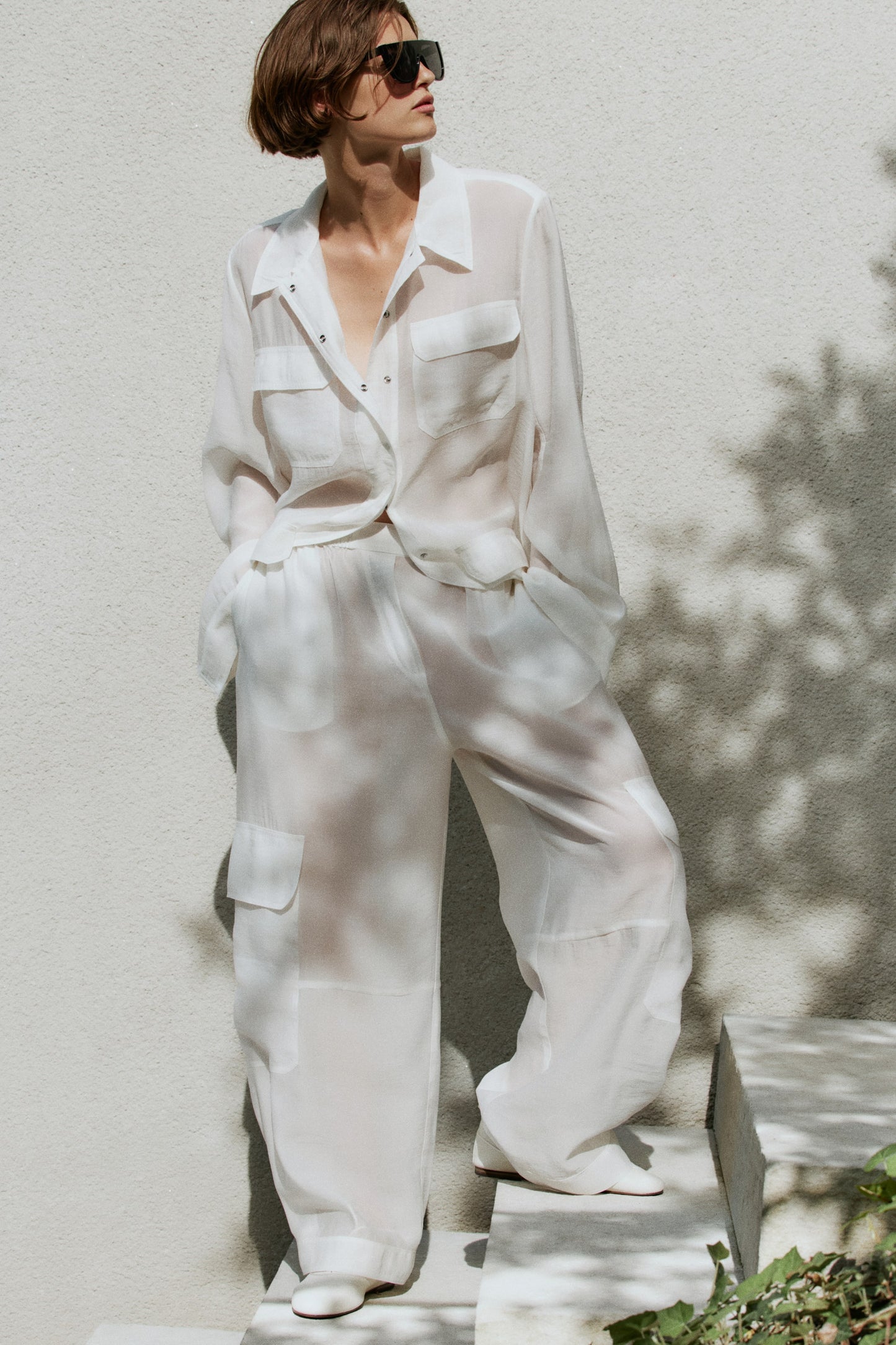 Women's White Cargo pull-on trousers