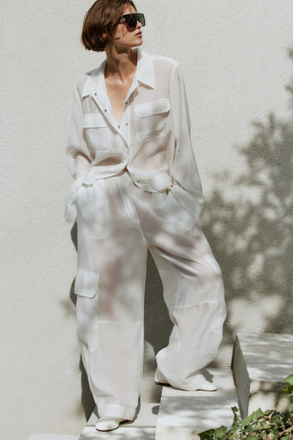Women's White Cargo pull-on trousers