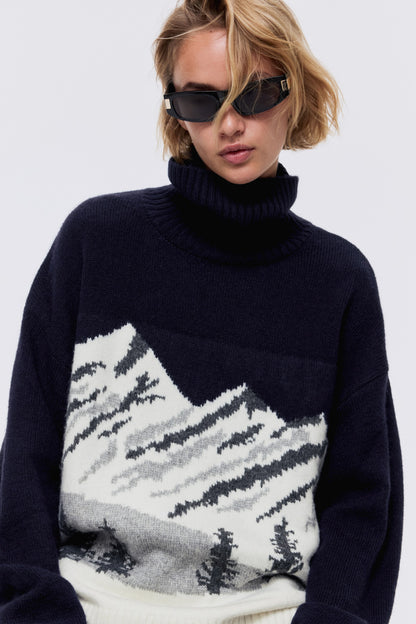 Jacquard-knit polo-neck jumper