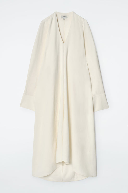 V-neck linen shirt dress