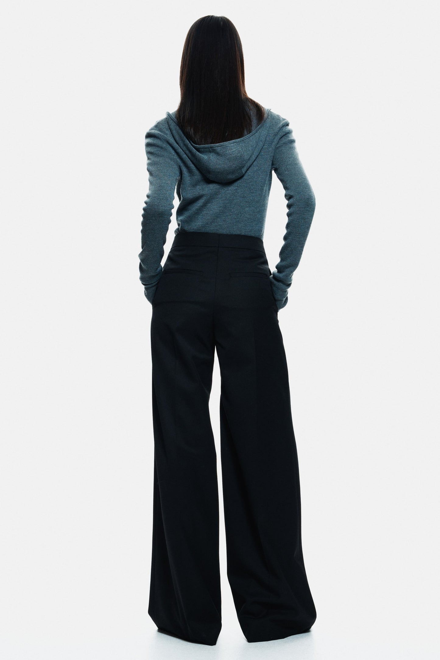 Wool-blend wrap-detail trousers