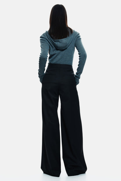 Wool-blend wrap-detail trousers