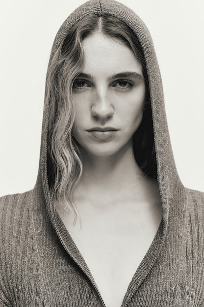 Metallic rib-knit hoodie