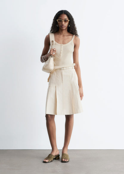 Pleated Cotton Midi Skirt
