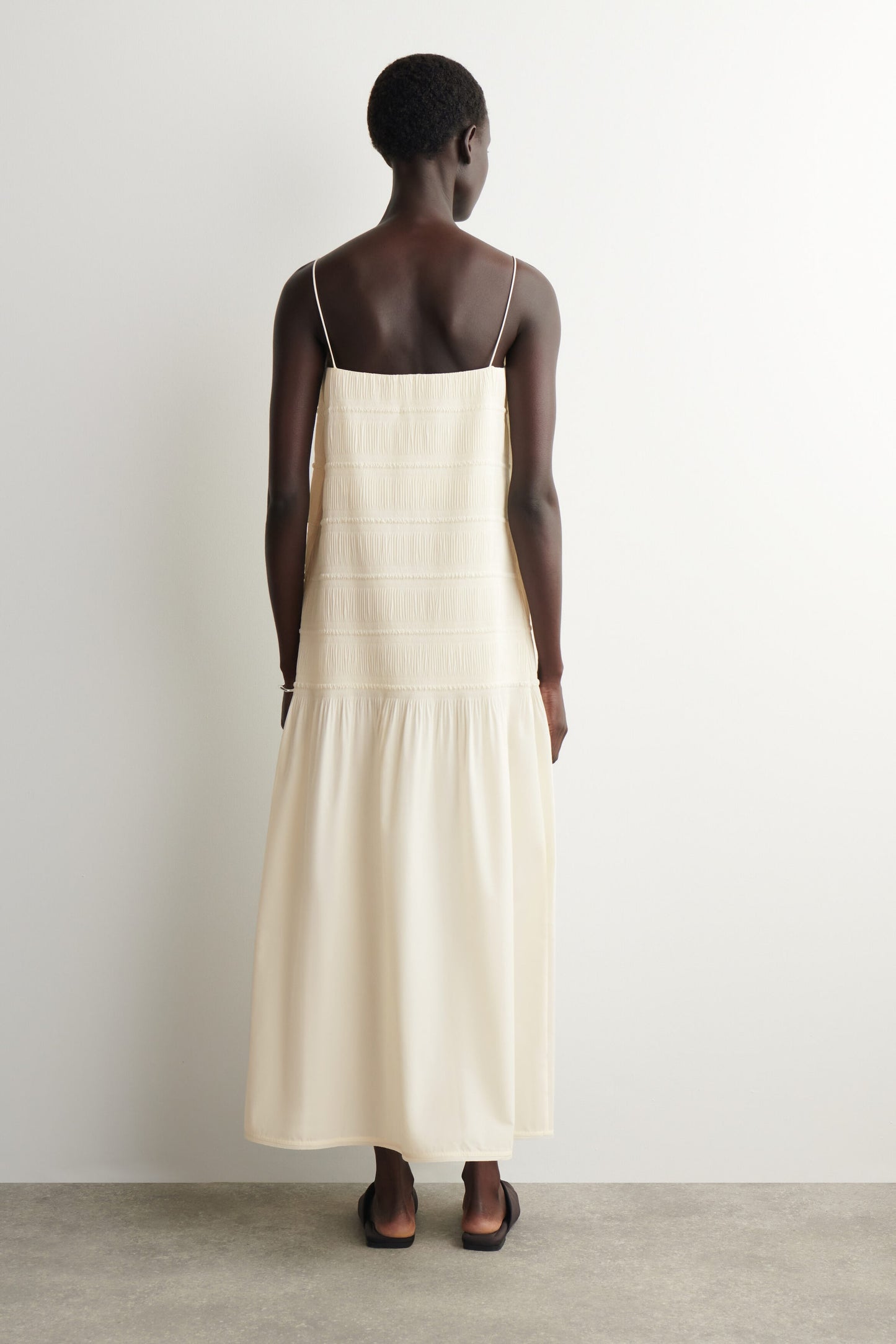 Ruched dropped-waist poplin midi dress