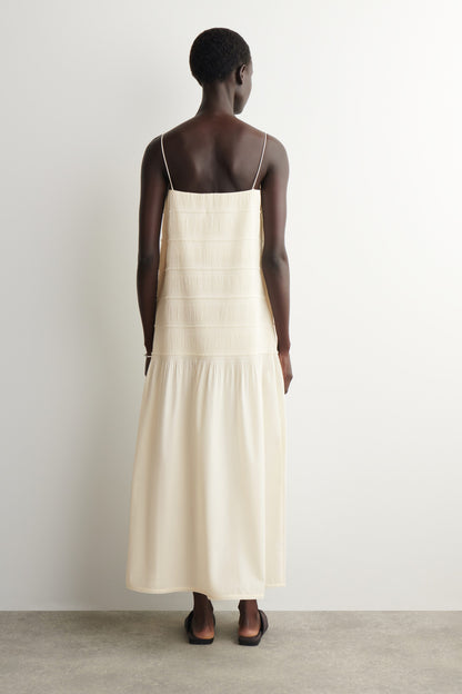 Ruched dropped-waist poplin midi dress