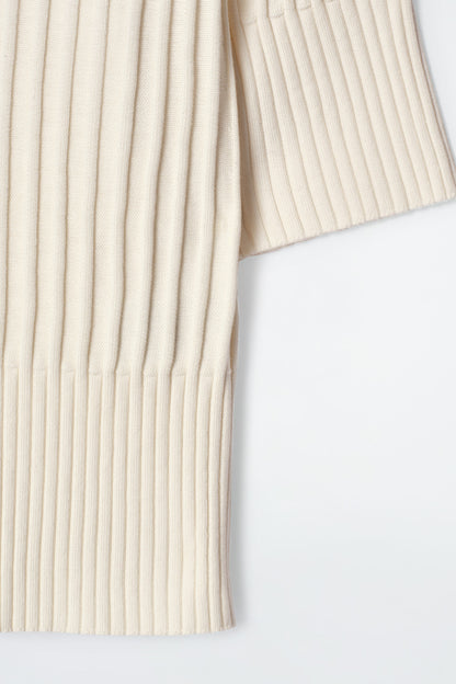 Rib-knit silk polo top