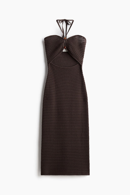 Crochet-look halterneck dress