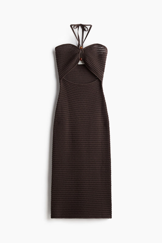 Crochet-look halterneck dress