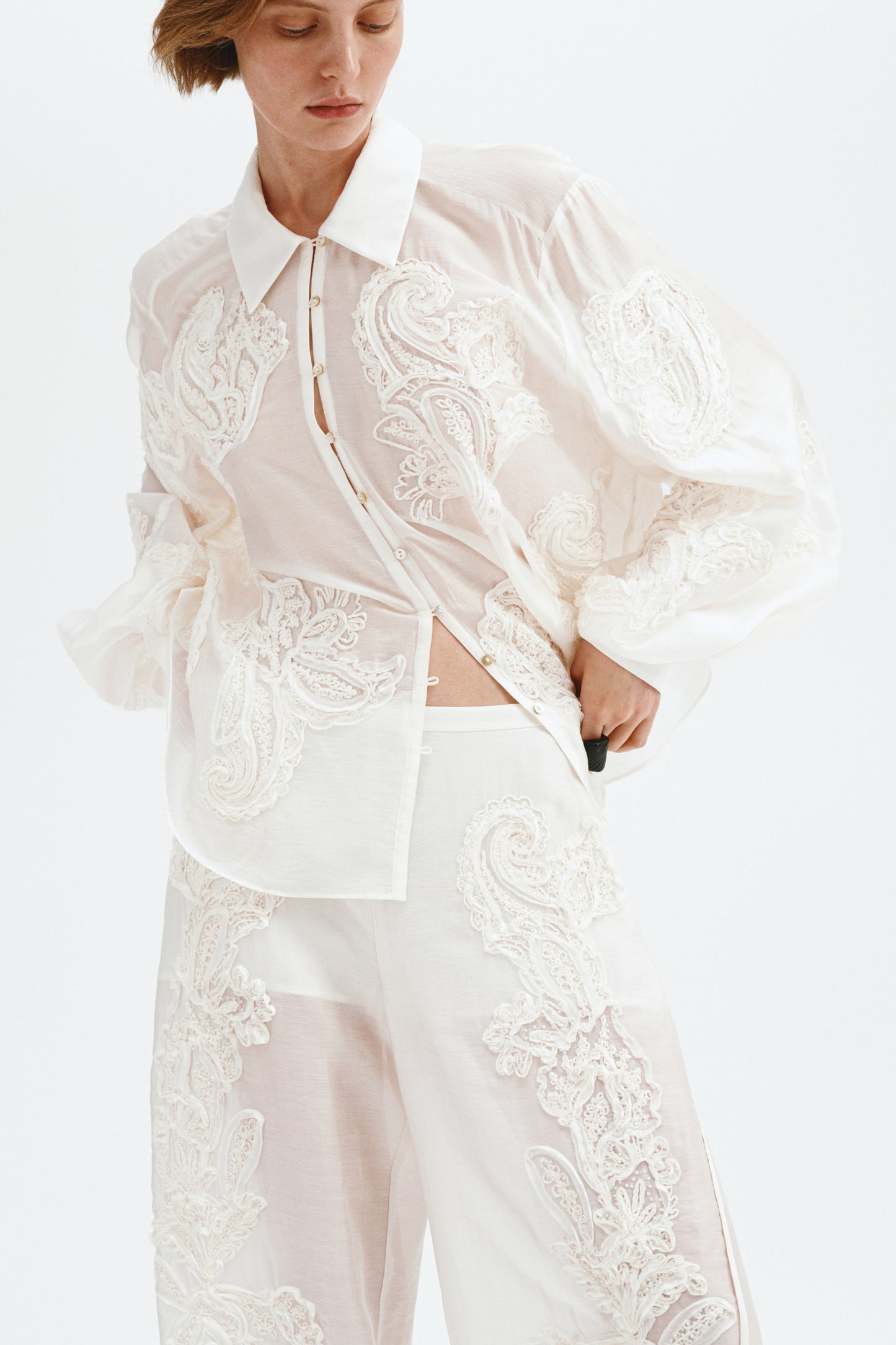 Appliquéd barrel trousers