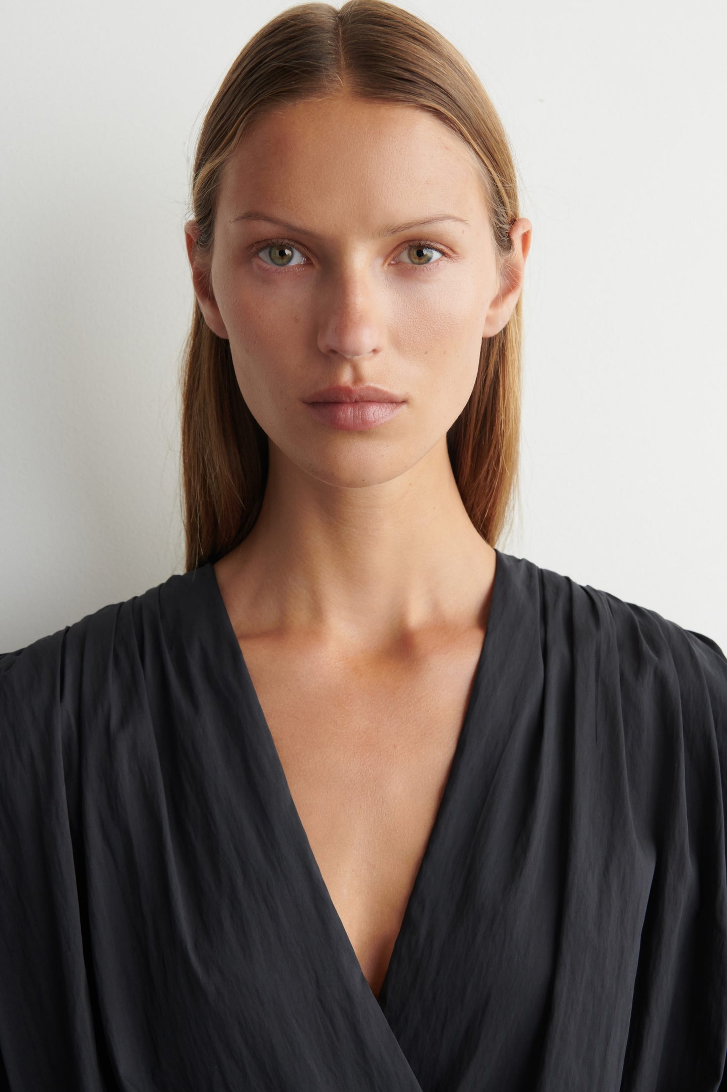 Gathered Wrap-Over Blouse