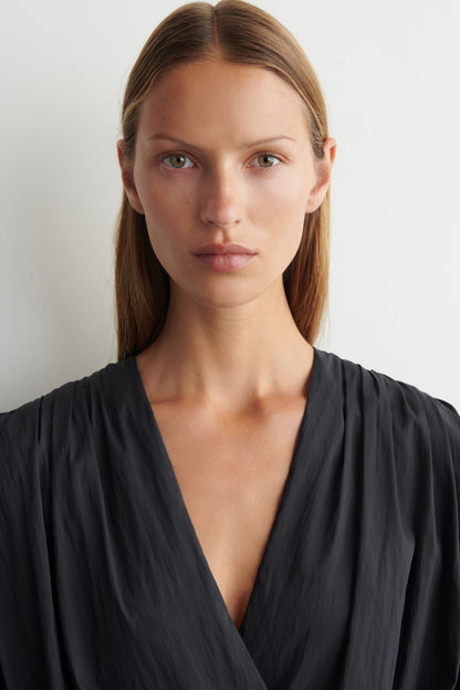 Gathered Wrap-Over Blouse