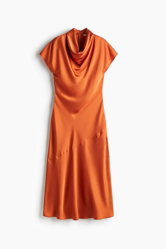 Cowl-neck satin dress
