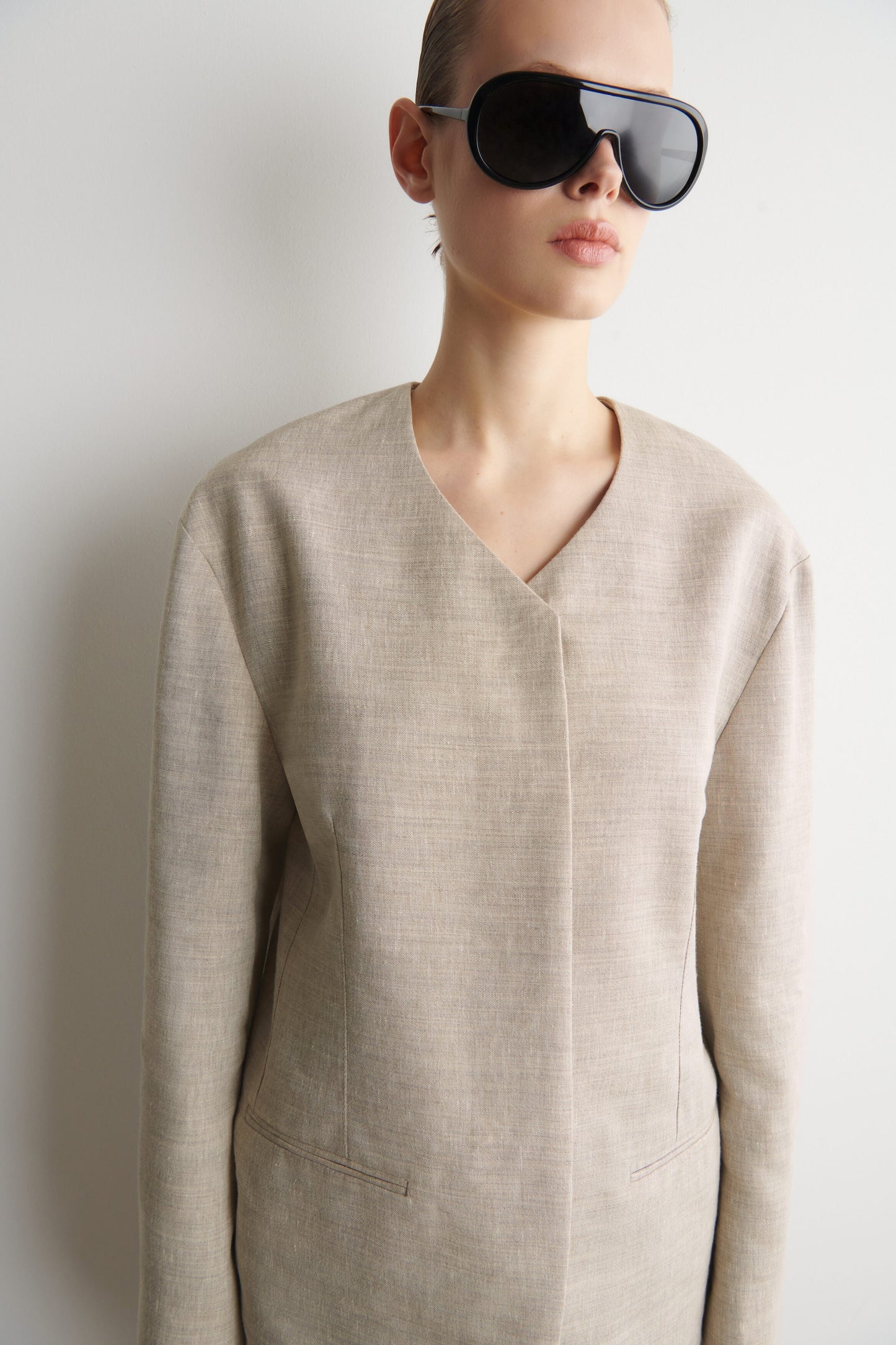 Structured Collarless Linen Blazer