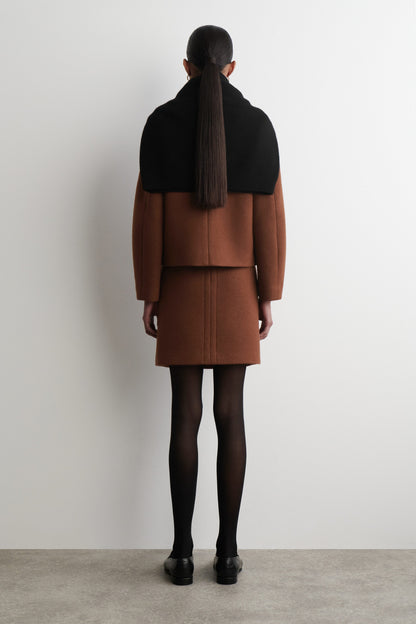 Topstitched wool mini skirt