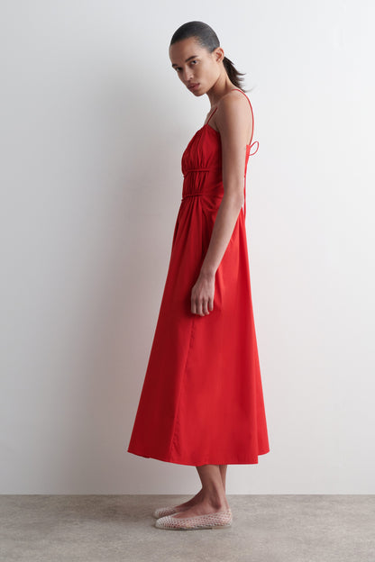 Gathered Cotton Midi Dress