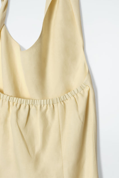 Twisted linen-blend halterneck dress