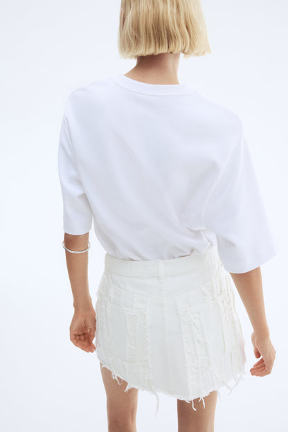 Frayed denim mini skirt