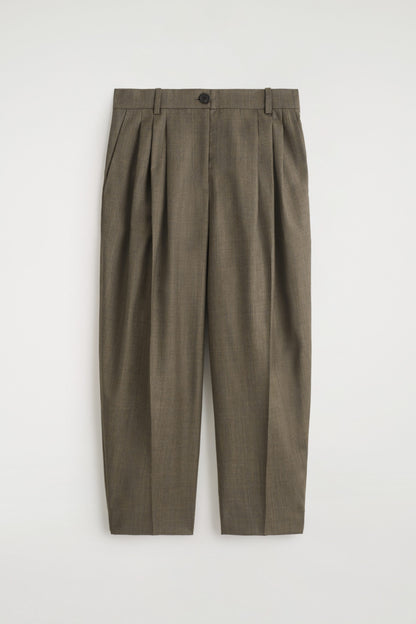 Pleated Barrel-Leg Wool Trousers