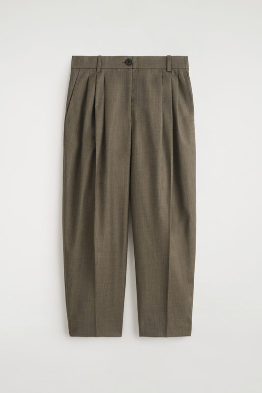 Pleated Barrel-Leg Wool Trousers