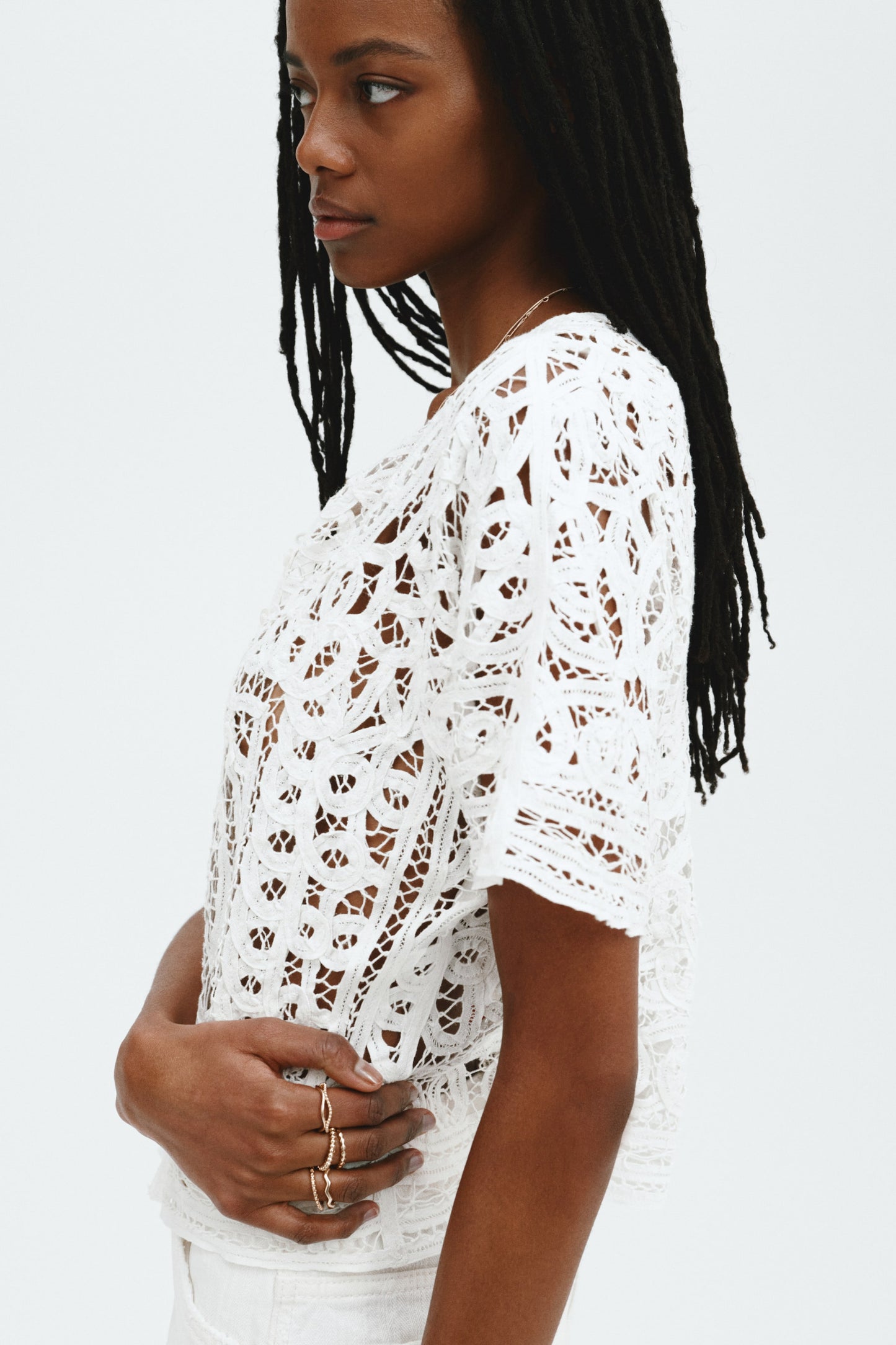Oversized crochet-look blouse