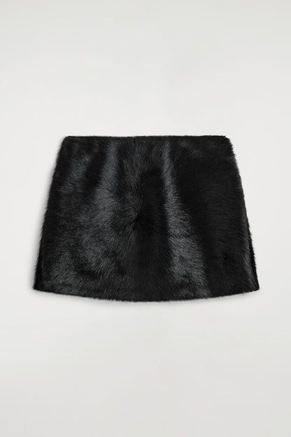 Pony hair-effect leather mini skirt