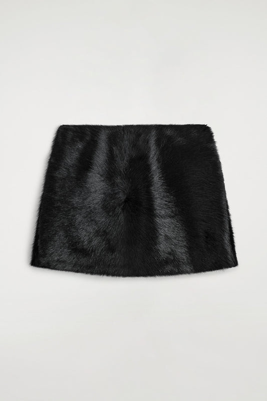 Pony hair-effect leather mini skirt