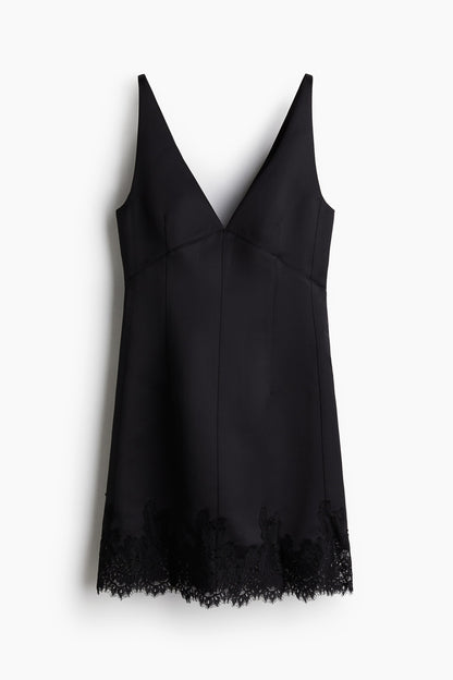 Lace-trimmed satin dress
