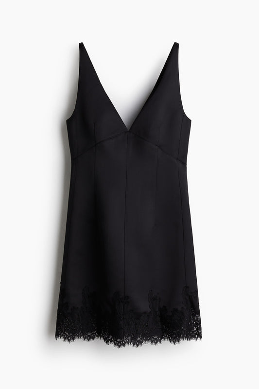 Lace-trimmed satin dress
