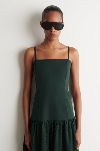 Polka-dot sculpted dropped-waist dress