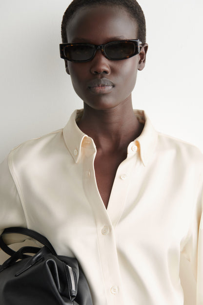 Button-Down Collar Satin Shirt