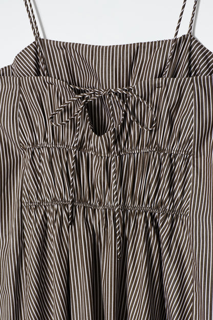Striped Gathered-Waist Midi Dress