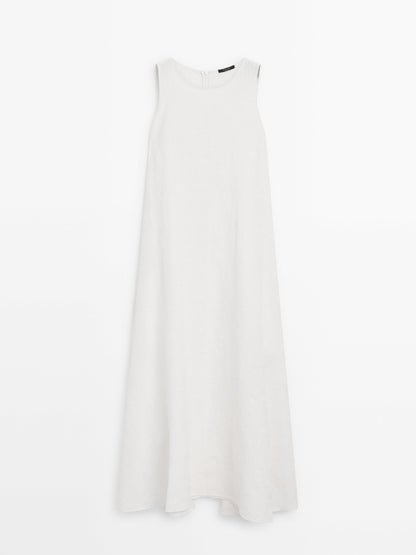 Flared linen midi dress with embroidery