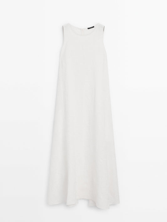 Flared linen midi dress with embroidery