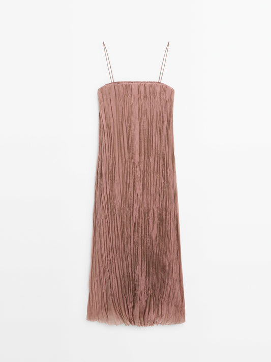 Pleated midi dress with straps