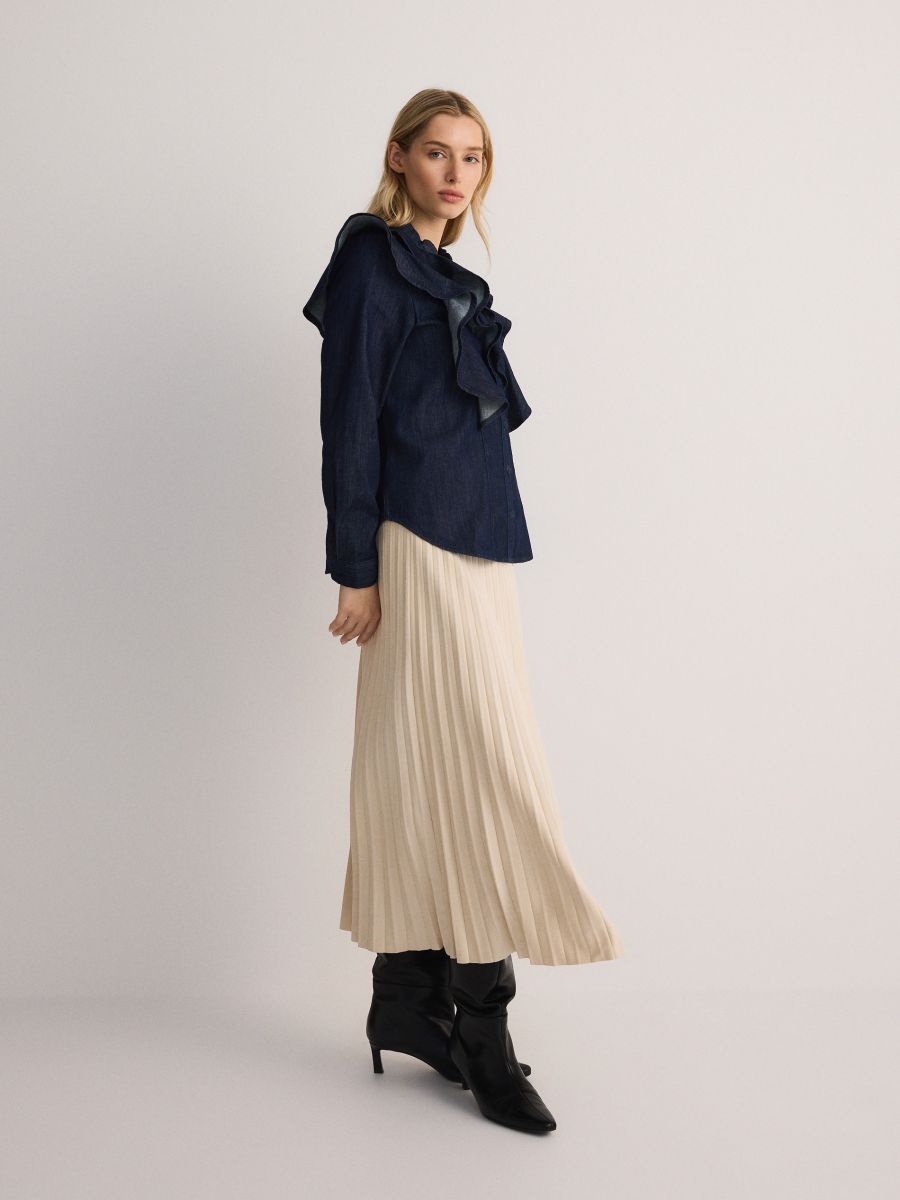 Suede imitation pleated skirt