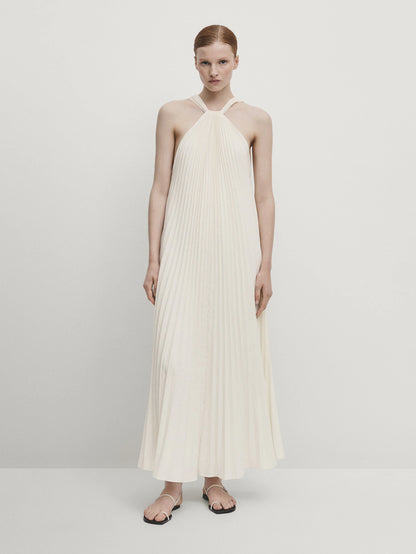 Pleated halterneck dress