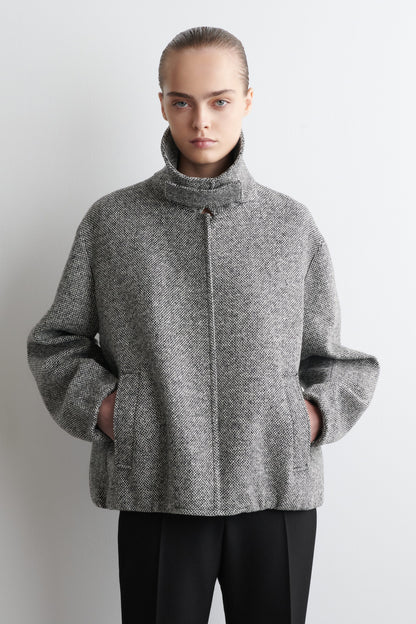 Wool-Tweed Funnel-Neck Jacket