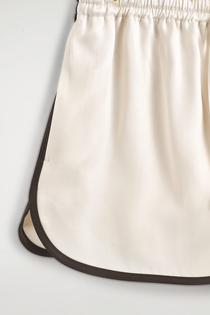 Contrast-piped satin track shorts