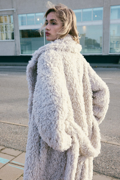 Fluffy tie-belt coat