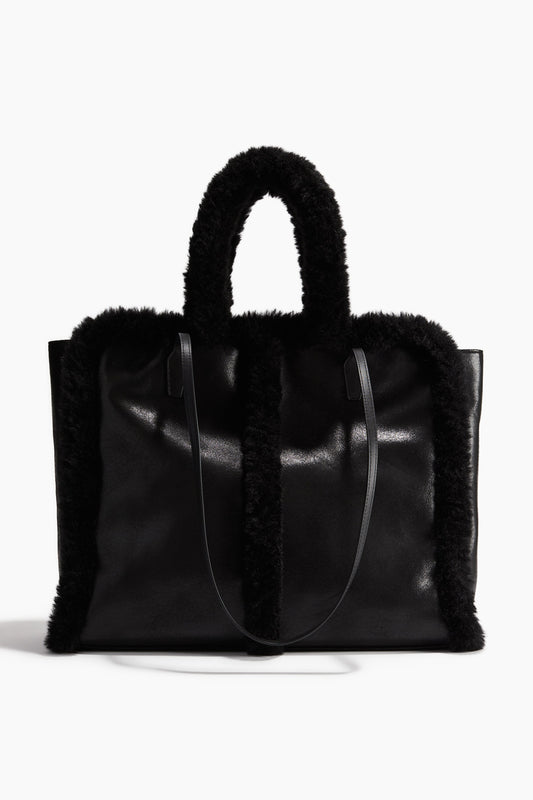 Fluffy-trim shopper bag