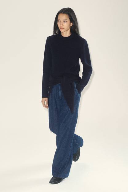 Pleated Wide-Leg Denim Trousers