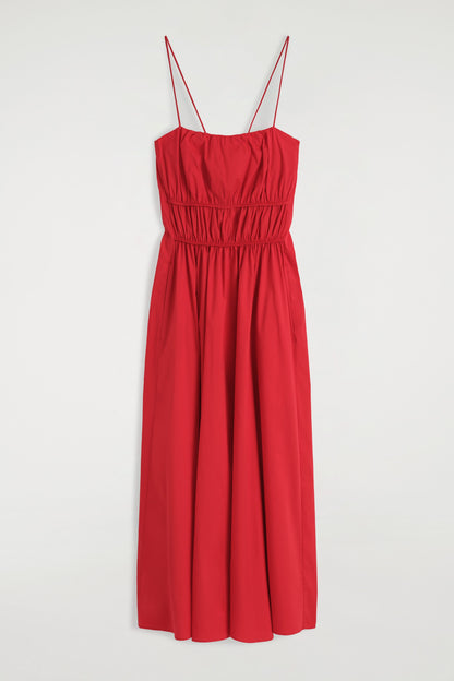 Gathered Cotton Midi Dress